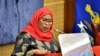 La présidente tanzanienne Samia Suluhu Hassan s'adresse à l'Assemblée nationale au Parlement à Dodoma, en Tanzanie, le 22 avril 2021. 