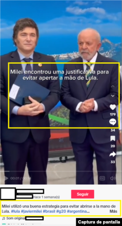 Captura de desinformación en TikTok con traducción en descripción.