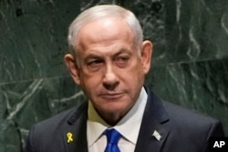 FILE - Prime Minister of Israel Benjamin Netanyahu addresses the 79th league   of the United Nations General Assembly, Sept. 27, 2024.