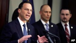 Pennsylvania Attorney General Josh Shapiro addresses a reporter's question at a news conference in Philadelphia, May 10, 2018. Shapiro announced that Christann Shyvin Gainey, 30, a nurse, was charged in the death of the father of H.R. McMaster, President Donald Trump's former national security adviser, after authorities said she failed to give him a series of neurological exams following his fall at a Philadelphia senior care facility. 