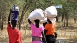 In this photo taken Dec. 7, 2018, women and girls walk back after getting food in Bentiu, a 38-kilometer (24-mile) journey using a path through the bush for fear of being attacked on the main road, near Nhialdu in South Sudan.