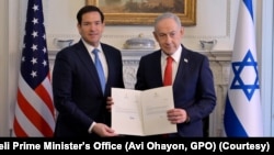 مارکو روبیو، وزیر خارجۀ ایالات متحده و بنیامین نتنیاهو صدراعظم اسراییل در واشنگتن