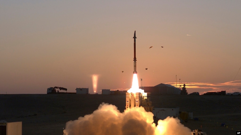 File - This Monday, Dec. 21, 2015 file photograph provided by the Israeli Ministry of Defense shows a launch of David's Sling missile defense system. A senior Israeli air force official says a joint U.S.-Israeli missile interceptor will be operational soon, completing the country's multi-layer defense system.