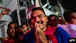 Sri Lanka Podujana Peramuna party presidential candidate Namal Rajapaksa attends an election rally ahead of the upcoming presidential election, in Colombo on Sept. 16, 2024.