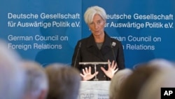 The head of the International Monetary Fund, Christine Lagarde, delivers a speech at the German Council on Foreign Relations in Berlin, January 23, 2012.