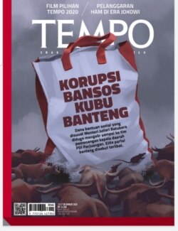 Sampul majalah TEMPO edisi 21-27 Desember 2020 yang mengungkap investigasi terkait aliran dana Bansos Covid-19. (Screenshot: VOA/ Yudha Satriawan)