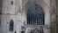 Fire fighters brigade work to extinguish the blaze at the Gothic St. Peter and St. Paul Cathedral, in Nantes, western France, July 18, 2020.