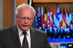 James Jeffrey, special representative for Syria Engagement and special envoy to the Global Coalition to Defeat Islamic State, speaks during a news conference at the State Department in Washington, Nov. 14, 2019.