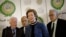 From right: U.N.-Arab League envoy to Syria, Lakhdar Brahimi, former president of Ireland Mary Robinson, Arab League Secretary-General Nabil Elaraby and former U.S. President Jimmy Carter in Cairo, Oct. 24, 2012.