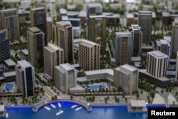 A scale model of the Belgrade Waterfront project is pictured, March 24, 2015.