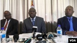 Zimbabwe's new foreign minister, Sibusiso Moyo, addresses diplomats and the media in Harare, Zimbabwe, Dec. 2017. He says there are “no angels” that should dictate his country’s foreign policy. (S. Mhofu/VOA)