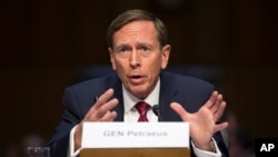 Former CIA Director David Petraeus testifies on Capitol Hill in Washington before the Senate Armed Services Committee hearing on Middle East policy, Sept. 22, 2015.