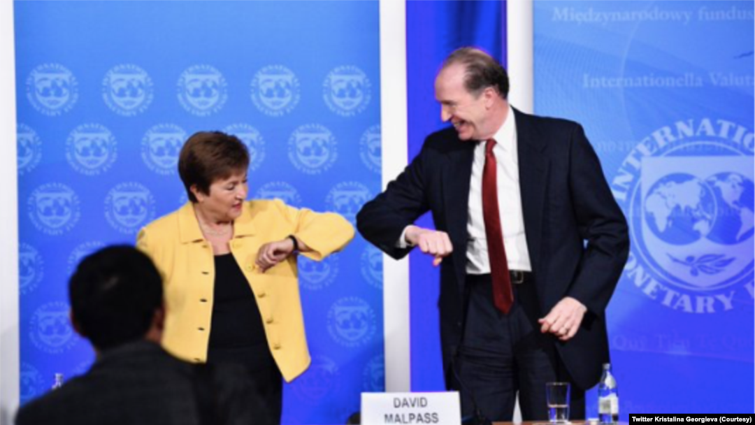 Direktur Pelaksana Dana Moneter Internasional (IMF) Kristalina Georgieva (kiri) dan Presiden Bank Dunia David Malpass. (Foto: Courtesy/Twitter)