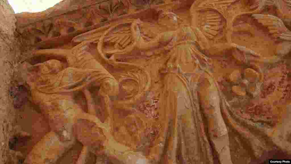 Frieze of a warrior and an angel of the wall of the Greco-Roman ruins of Palmyra, a major trade center in 44 BC, photographed by Christian Sahner before the Syrian conflict began.