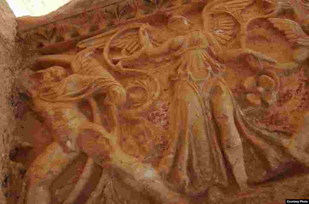 Frieze of a warrior and an angel on the wall of the Greco-Roman ruins of Palmyra, a major trade center in 44 BC and now a World Heritage site, photographed by Christian Sahner before the Syrian conflict began.