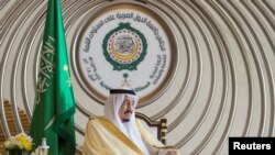 Saudi Arabia's King Salman bin Abdulaziz Al-Saud is seen during the 29th Arab Summit in Dhahran, Saudi Arabia, Apr. 15, 2018. (Courtesy of Saudi Royal Court/Handout via Reuters)