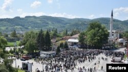 FILE - General view of Ferhadija mosque during its opening ceremony in Banja Luka, May 7, 2016. Thousands flocked to the capital of Bosnia's Serb statelet for the reopening of a historic mosque destroyed during wartime, “because it meant a big step in reconciliation, and peace,” Mufti Osman Kozlic said.