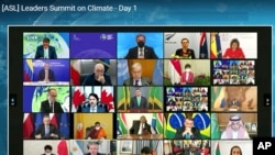 FILE - In this image from video, world leaders participate in the White House Climate Leaders Summit via Zoom, April 22, 2021. 