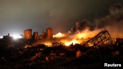 Hiện trường đám cháy tại nhà máy phân bón ở Waco sau vụ nổ, ngày 18/4/2013.
