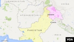 Map showing the location of Lahore, Pakistan and Islamabad