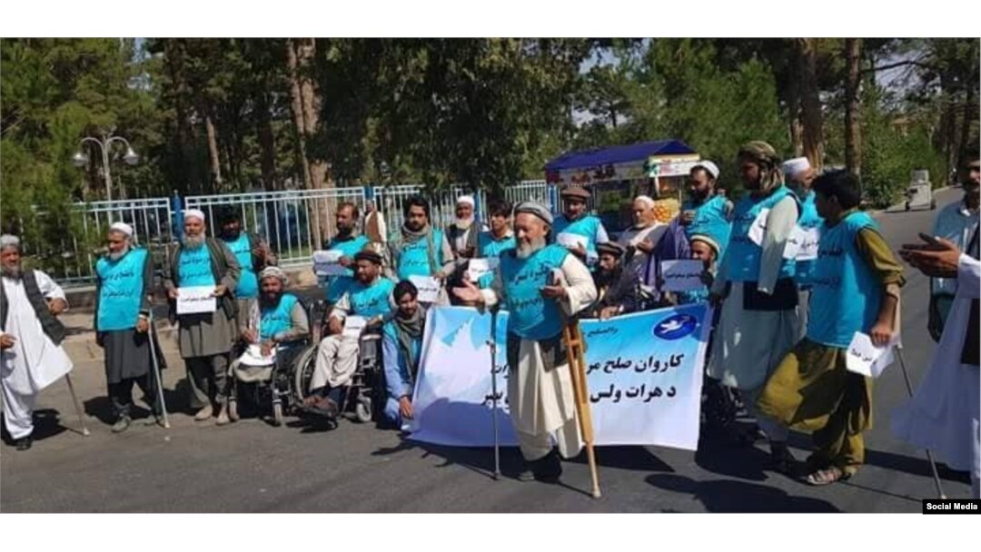 Peace marchers members start their travel toward Kabul in Herat, Afghanistan
