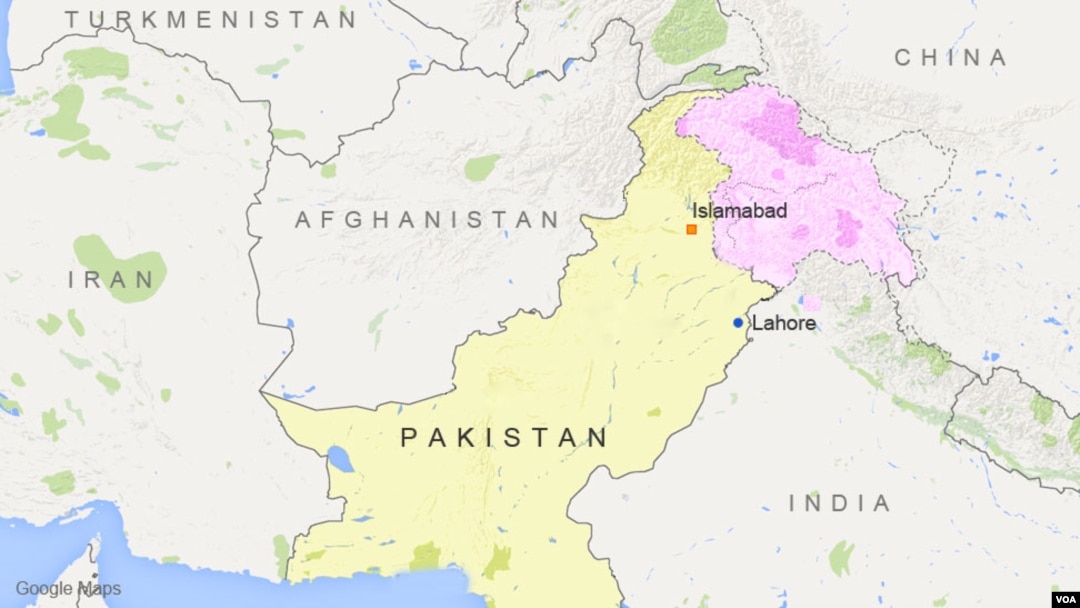 Peta lokasi Lahore dan Islamabad di Pakistan