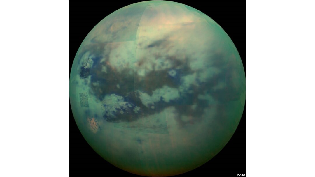 An image of Saturn's moon Titan taken by the Cassini spacecraft. Courtesy NASA