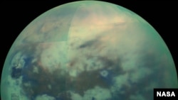 An image of Saturn's moon Titan taken by the Cassini spacecraft. Courtesy NASA