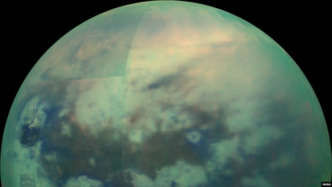An image of Saturn's moon Titan taken by the Cassini spacecraft. Courtesy NASA