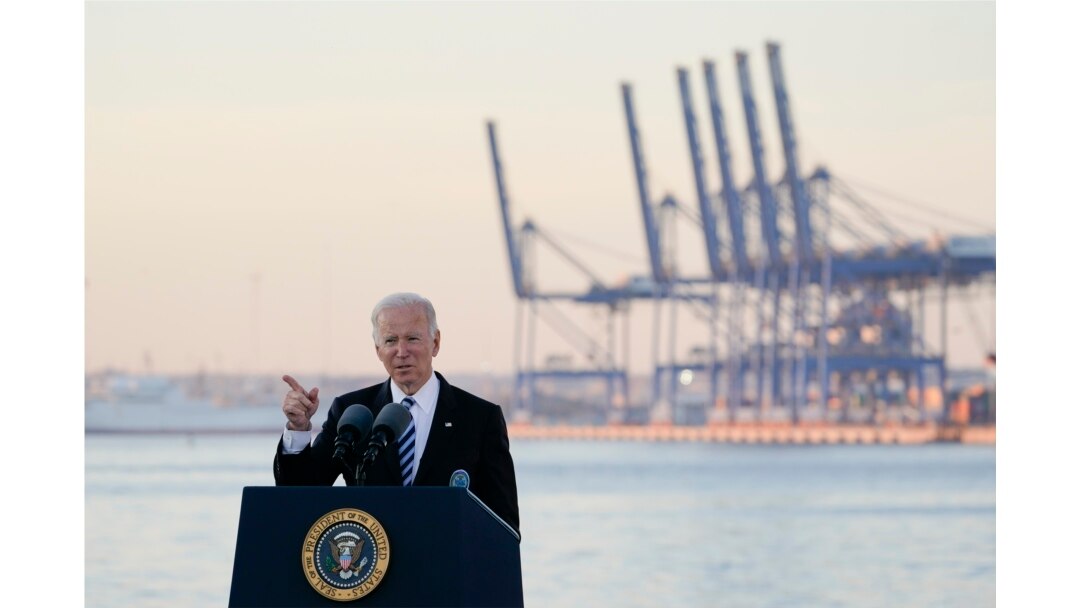 President Joe Biden speaks during a visit to the Port of Baltimore, Maryland, Nov. 10, 2021.