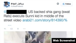 A Twitter post claiming the boy was killed by “a US- backed Shia gang.” 