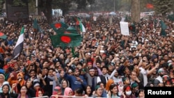 Protesters hold a "March for Unity" rally at the Central Shaheed Minar, in Dhaka, Bangladesh, Dec. 31, 2024. 