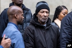 Andre Zachery, father of Jordan Neely, at a press conference outside the criminal court, Dec. 9, 2024, in New York.