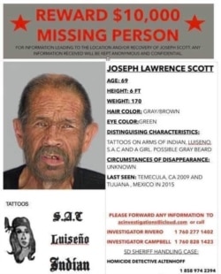 Joseph Lawrence Scott disappeared from his home in Temecula, Cal., in 2009; he may have been spotted in Mexico in 2015.
