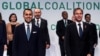 U.S. Secretary of State Antony Blinken, right, and Italian Minister of Foreign Affairs Luigi Di Maio, center, pose for a family photo as they host a meeting of US-led coalition against the Islamic State in Rome on June 28, 2021.