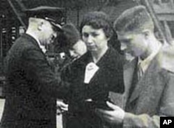 Max Ebel, far right, boarding the SS New York in May 1937, bound for New York City.