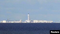 FILE - Chinese structures are pictured on the disputed Spratlys island in South China Sea, April 21, 2017. 