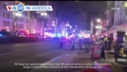 VOA60 America - 10 dead, 30 injured after car plows into crowd in New Orleans