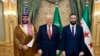 U.S. President Donald Trump, center, meets with Saudi Crown Prince Mohammed Bin Salman, left, and Interim Syrian President Ahmed al-Sharaa in Saudi Arabia. (File)