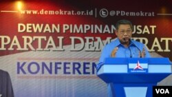 Ketua Majelis Tinggi merangkap Ketua Umum Partai Demokrat Susilo Bambang Yudhoyono saat mengumumkan hasil konvensi Partai Demokrat di Jakarta, 16 Mei 2014 (Foto: dok)