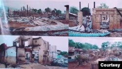 နမ္မတူမြို့နယ် ပန်လုံကျေးရွာအုပ်စုတွင် တိုက်ပွဲကြောင့် မီးလောင်ကျွမ်းသွားသော အိမ်များ 