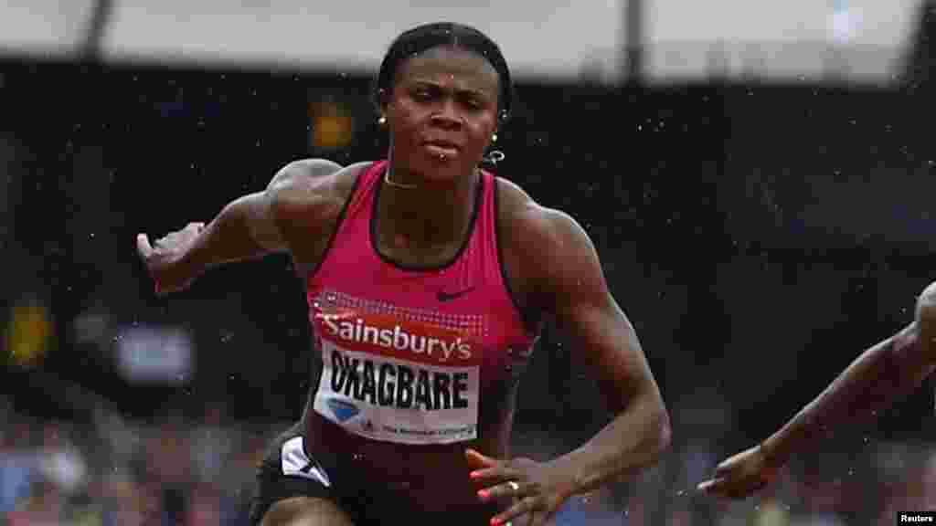 Blessing Okagbare of Nigeria wins the women's 100m at the London 'Anniversary Games.'
