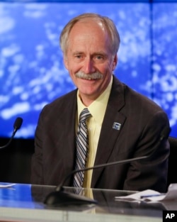 William Gerstenmaier, NASA's human exploration chief answers questions about the Orion test flight during a press conference at the Kennedy Space Center, Dec. 5, 2014, in Cape Canaveral, Florida.