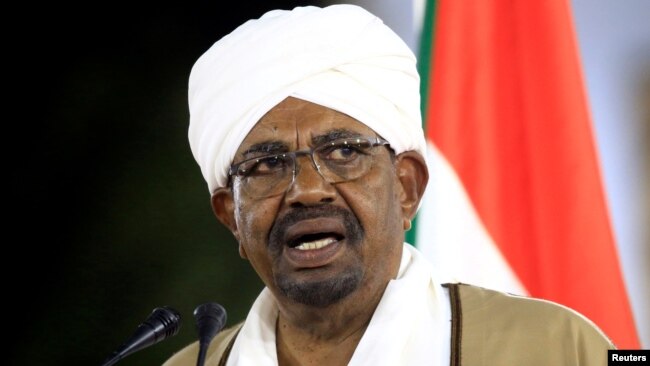 FILE - Omar al-Bashir delivers a speech at the Presidential Palace in Khartoum, Feb. 22, 2019.