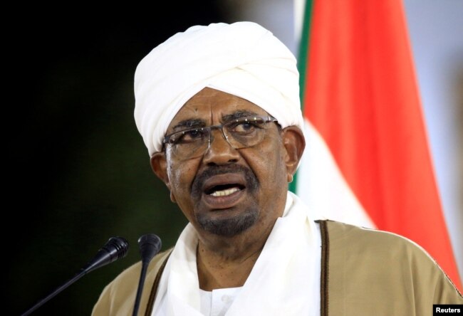 FILE PHOTO: Sudanese President Omar al-Bashir delivers a speech at the Presidential Palace in Khartoum, Feb. 22, 2019.