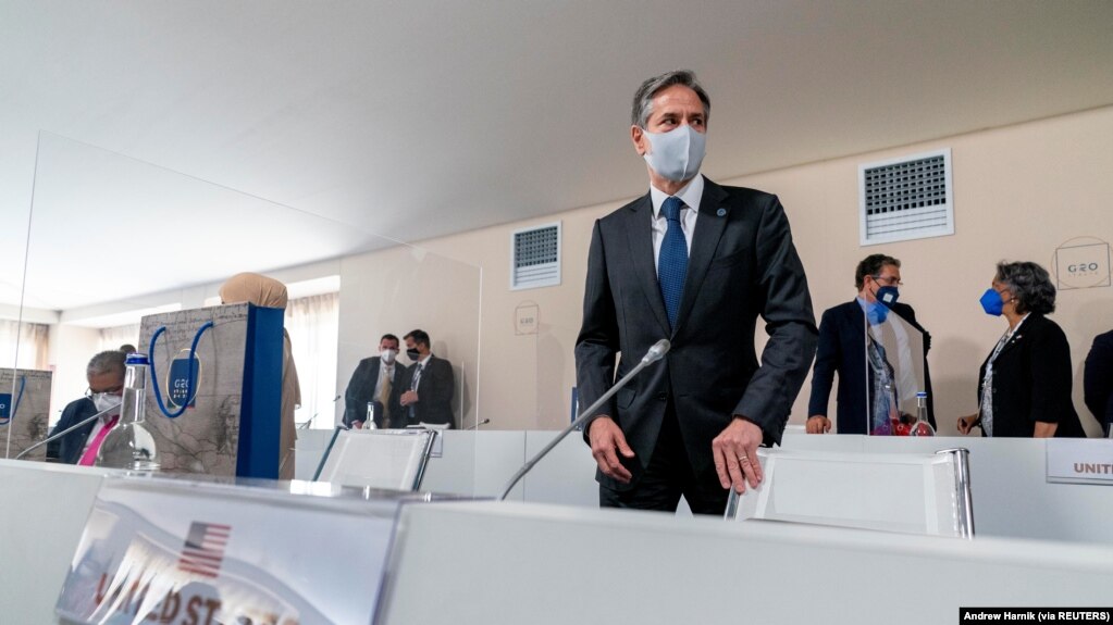 Sekretari i Shtetit Antony Blinken duke mbërritur në takimin e G-20ës në Matera, Itali (29 qershor 2021)