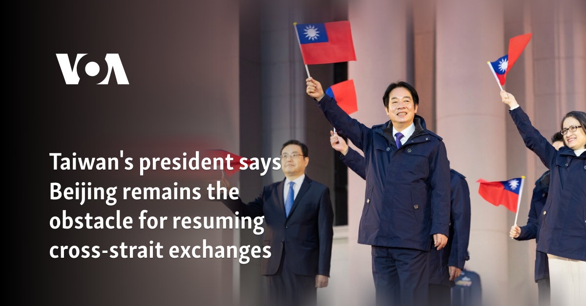 Taiwan's president says Beijing remains the obstacle for resuming cross-strait exchanges