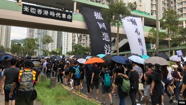 港人反送中游行要求撤回逃犯条例修订。 