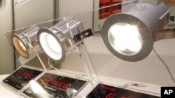 FILE - High-efficiency LED light bulb "E-CORE", shown at the 17th Toshiba Group Environmental Exhibition in Tokyo. A street light retrofit is expected to lead to a significant conservation of energy in India and reduce its carbon footprint.