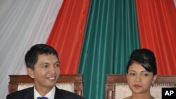 Madagascar's leader Andry Rajoelina (left) and his wife